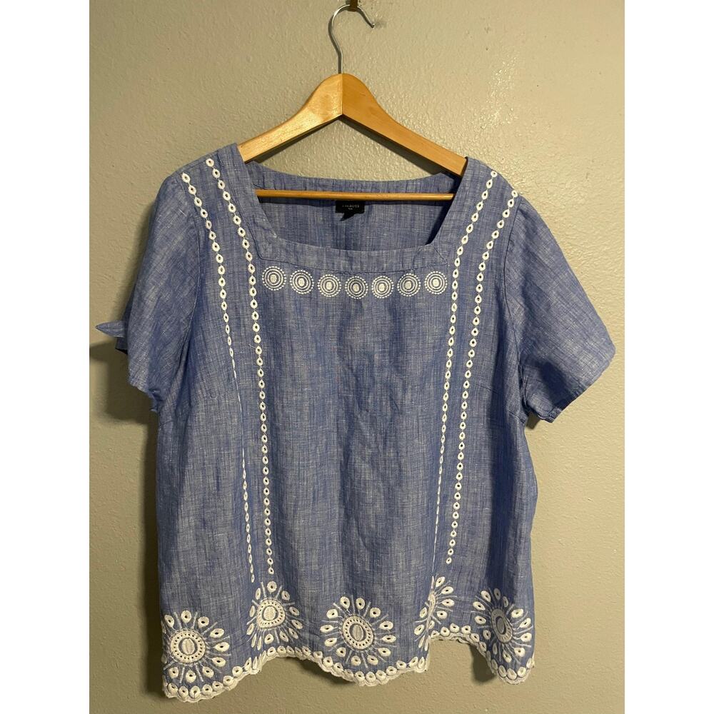 Talbots Chambray Top with White Detailing